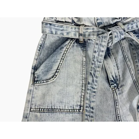 BLANK NYC High-Waist Light Blue Acid Wash Denim Paperbag Shorts Tie Belt Size 28 - Picture 6 of 14